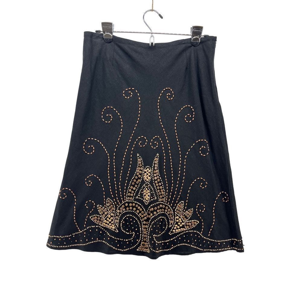 Willi Smith Linen Skirt Size 8 Medium Bohemian Beaded Midi Length Unlined Breath